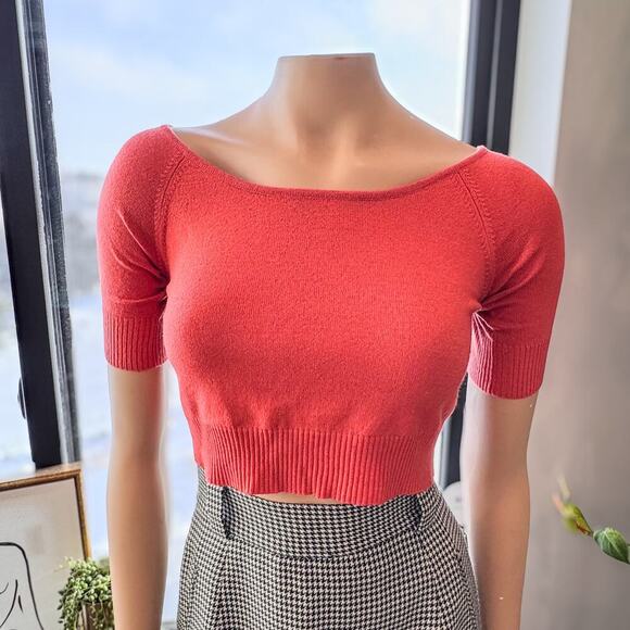Bedo Brand, Coral Short Sleeve Crop Top Lightweight Sweater, Women's Size: Small - Picture 3 of 7